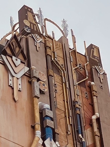 Intricately decorated facade of Guardians of the Galaxy attraction at Disney California Adventure Park.