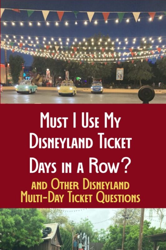 Photo of Luigi’s Rollickin’ Roadsters and Mater’s Junkyard Jamboree at Disney California Adventure Park at Disneyland Resort around title “Must I use my Disneyland Ticket Days in a Row and Other Disneyland Multi-Day Ticket Questions”