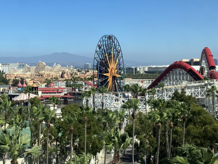 View of Disney California Adventure Park from a hotel room at Pixar Place Hotel.