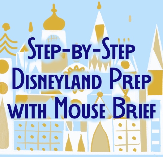 Drawing with graphic shapes representing “it’s a small world” in Disneyland with title “Step by Step Disneyland Prep with MouseBrief.