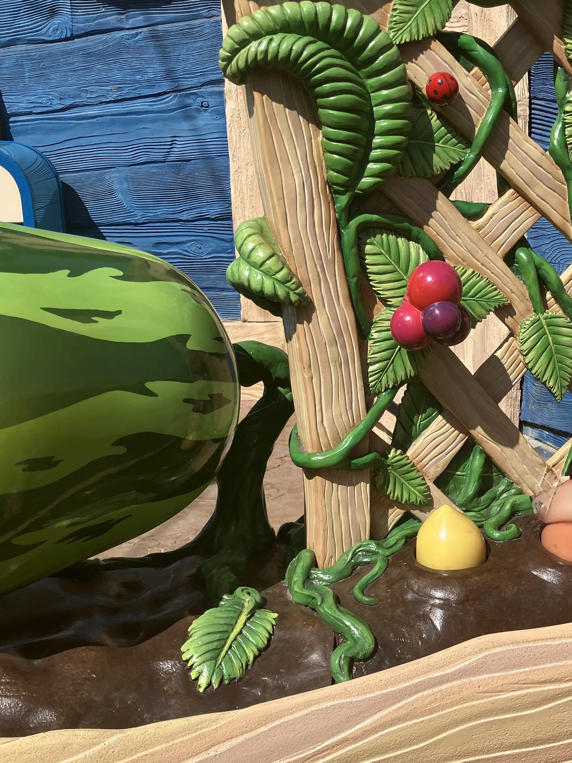 Goofy’s garden in Mickey’s Toontown in Disneyland Park with fruits and vegetables for food.