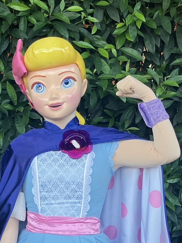 Photo of Bo Peep character flexing to illustrate power of tips for navigating Disneyland Resort.