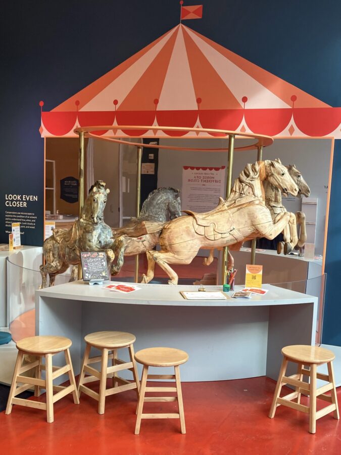 Photo showing carousel horses in conservation space of the Ryan Learning Center at the Art Institute of Chicago.